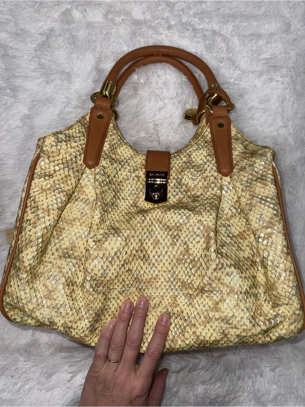 Brahmin Cream Snake-embossed Satchel - Picture 12 of 16